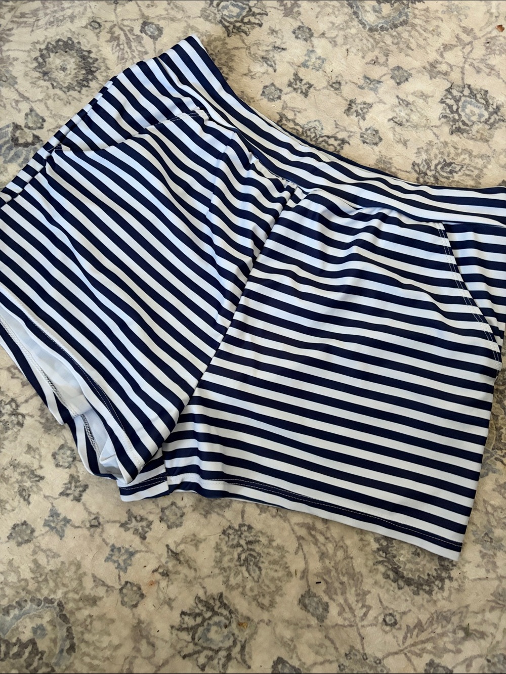 Navy and White Striped Women's Swim  Shorts